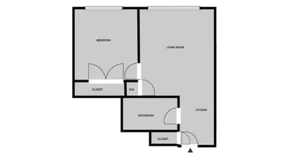 a floor plan of a house with a staircase at Blueground Alphabet City rooftop nr Tompkins Square Park NYC-2057 in New York