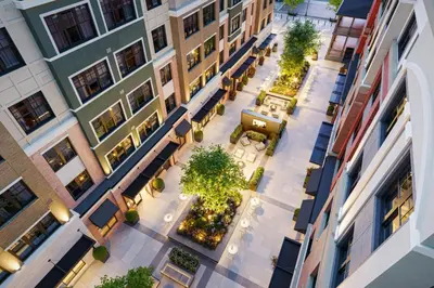 an overhead view of a courtyard in a building with plants at The Union Hotel, Flemington, a Tribute Portfolio Hotel in Flemington