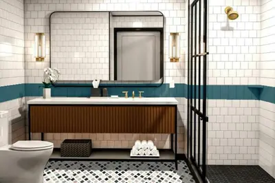 a bathroom with a sink and a toilet and a mirror at The Union Hotel, Flemington, a Tribute Portfolio Hotel in Flemington