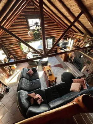 an overhead view of a living room with a couch at Stony Creek Lodge in East Stroudsburg