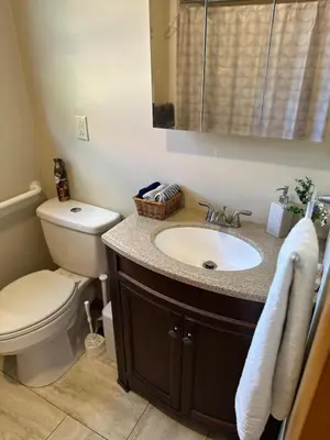 a bathroom with a toilet and a sink at Rutland Hill Farmhouse in Mansfield