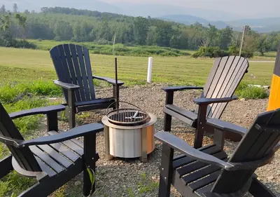 two chairs and a fire pit in a yard at Tioga Ridge Lookout I Near Tioga-Hammond Lake