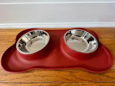 two bowls in a red tray on a wooden floor at THE HANNAH HOUSE - DOWNTOWN HISTORIC LANCASTER in Lancaster
