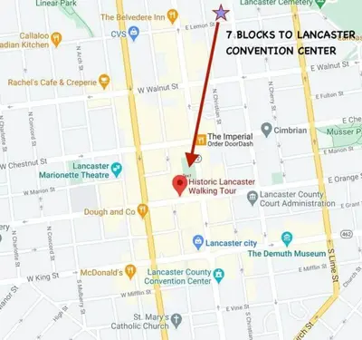 a map of the to linkage convention center at THE STEVENS STUDIO - HISTORIC DOWNTOWN LANCASTER in Lancaster