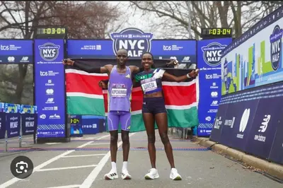 two people standing next to each other on a race track at Superb 4-bedroom apartment 1 block from Central Park in vibrant New York City in New York