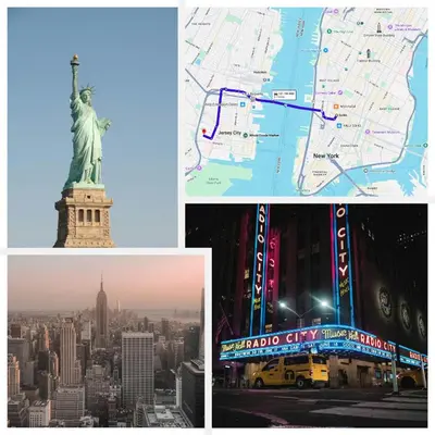 a collage of pictures of the statue of liberty at Luxe Loft 15 Min from NYC with City View & Gym in Jersey City