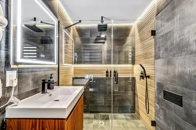 a bathroom with a sink and a shower at Designer 5Bed - 4Bath Home in Old City A Plus Location in Philadelphia