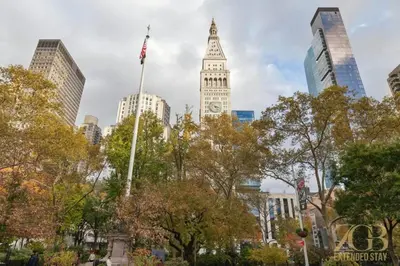 a view of a city skyline with a clock tower at Modern 2BR with WD in Elevator Building in NoMad in New York