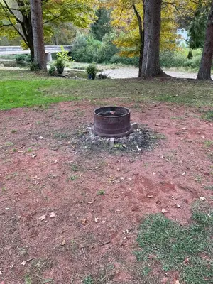 a fire pit in the middle of a park at The Big House at Elk Creek Escape in Hillsgrove