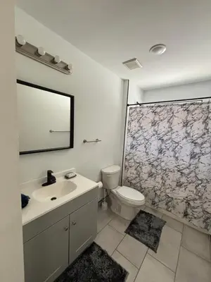 a bathroom with a sink and a toilet and a mirror at 730 Seaport Drive in Elizabeth