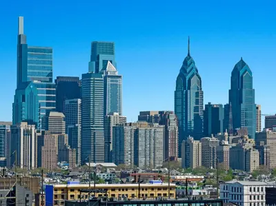 a view of a large city with tall buildings at Skyline Escape in Philadelphia Chic & Bright in Philadelphia