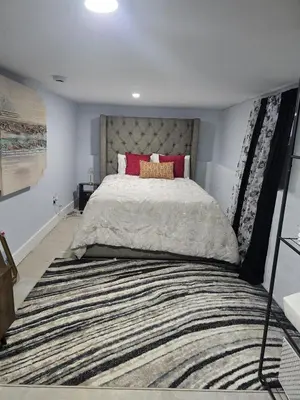 a bedroom with a large bed with a large rug at Cozy Home 422 South 16th street in Newark