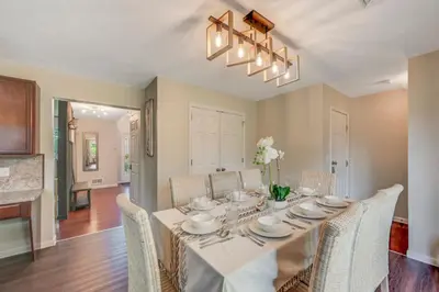 a dining room with a table and chairs at Sleeps 12 Fire Pit Game Room Near Camelback in Long Pond