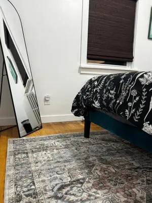 a living room with a couch and a rug at Staten Luxe, Modern Stay Close to NJ, NYC and Brooklyn! in Arlington