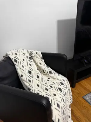a blanket sitting on a couch in a living room at Staten Luxe, Modern Stay Close to NJ, NYC and Brooklyn! in Arlington