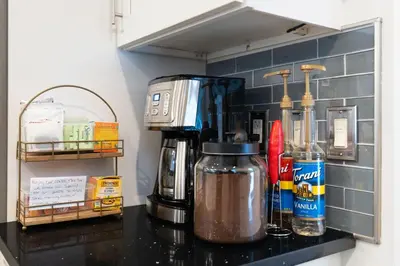 a coffee maker on a counter in a kitchen at Hot Tub Game Room Spacious Close to Skiing in Albrightsville
