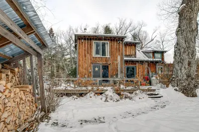 a house under construction in the snow at Family Cabin Near Bellayre and Plattekill Mtns! in Andes