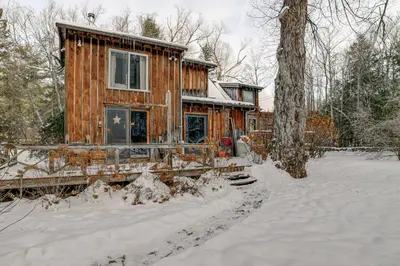 a cabin in the woods in the snow at Family Cabin Near Bellayre and Plattekill Mtns! in Andes