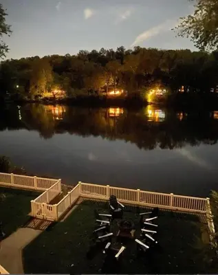 a view of a lake with a group of boats at The Riverfront in Easton