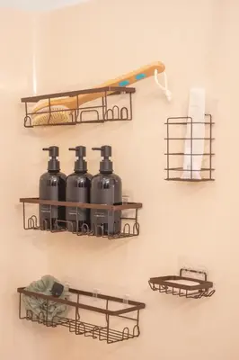 a wall with two metal shelves with threeurg at Princeton Einstein Boutique Stay in Princeton