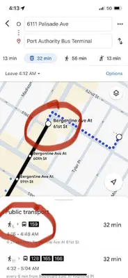 a screenshot of a map with a red line at Free Indoor Parking 25 Minutes to NYC in West New York