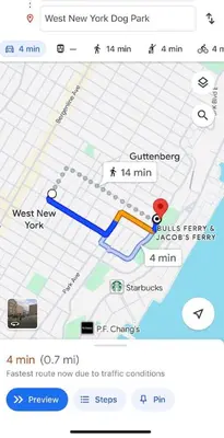 a screenshot of a map of a dog park at Free Indoor Parking 25 Minutes to NYC in West New York
