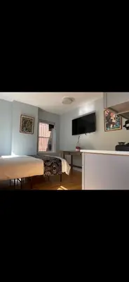 a bedroom with a bed and a flat screen tv at Sunny&Cozy Apartment in University City near Drexel&UPenn in Philadelphia