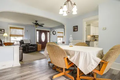 a dining room with a table and chairs at Close to Venues and Fairgrounds! York Area Home in Red Lion
