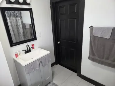 a bathroom with a sink and a mirror at FNR Suites, Washington Ave, Endicott, NY in Endicott