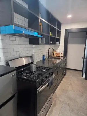 a kitchen with a black stove and a sink at FNR Suites, Washington Ave, Endicott, NY in Endicott