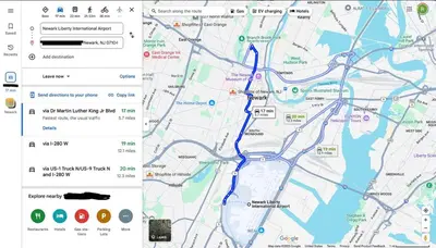 a screenshot of a map and a google maps at Modern 2BR, King Suite and Free Parking, 30min to NYC in Newark