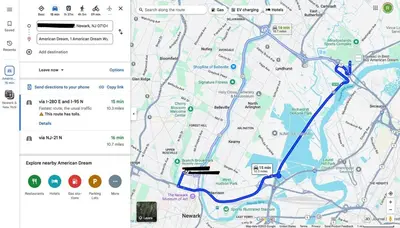 a map of a city with a google maps at Modern 2BR, King Suite and Free Parking, 30min to NYC in Newark