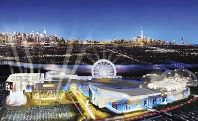 a view of a stadium with a ferris wheel and a crowd at Serene Hamilton ELM 13MI to Time Square Laundry Easy Parking in Teaneck