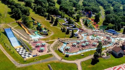 an aerial view of a water park with a amusement park at Moonlight Mountain Lodge on Camelback Mountain! in Tannersville