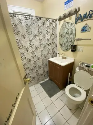 a bathroom with a toilet and a sink at Vibrant home all to yourself in Newark