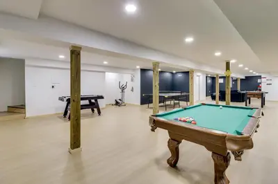 a billiard room with a pool table in it at Hot Tub and Epic Game Room! Poconos Family Retreat in Blakeslee