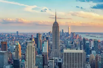 a view of a large city with a tall skyscraper at The Midtown Sanctuary - Private Silent Suite at Times Square in New York