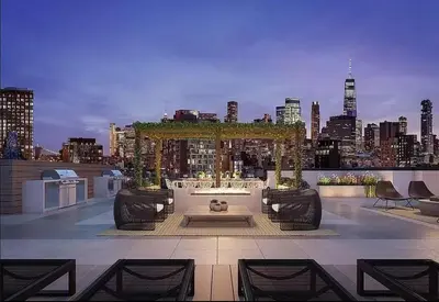 a rooftop patio with a gazebo on a building at Blueground Gramercy Park rooftop nr Flatiron NYC-2203 in New York