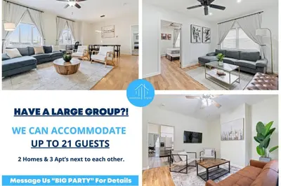 a collage of a living room and a living room at Spacious 2BR - 15m to Times Square - FREE Parking in North Bergen
