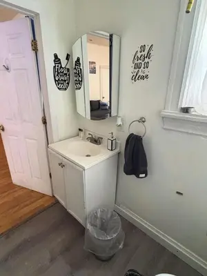 a bathroom with a sink and a mirror at Charming 2 bedroom apartment in Philadelphia