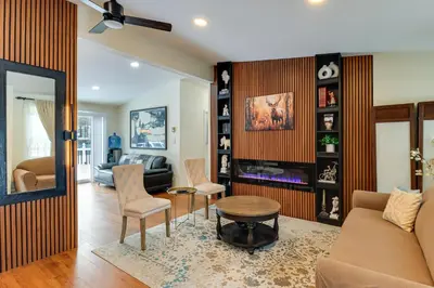 a living room with a couch and a table at Family-Friendly Home 6 Mi to Big Boulder Mtn! in Albrightsville