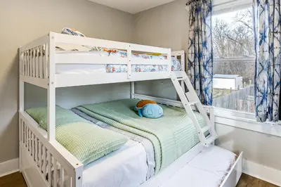 a white bunk bed in a room with a window at Family-Friendly Home, 5 Mi to Roundtop Mtn Resort! in Dillsburg