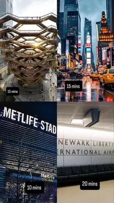 a collage of four different pictures of a city at Spacious 3BR NYC Manhattan Skyline Views Nearby in West New York