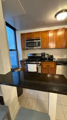 a kitchen with a stove and a microwave at Trendy 5-Bedroom Home in NYC Prime Location in New York