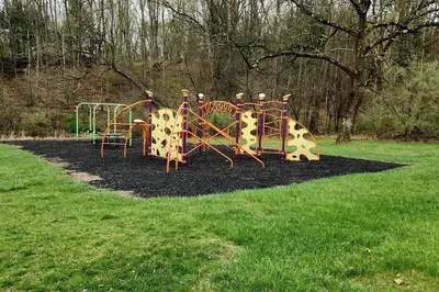 a small playground in a grassy field at 5 min Shawnee Mountain, Hot tub, Game Rm, 3 Kings in East Stroudsburg
