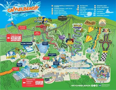 a map of the amusement park at Spacious New4BR 3BA 2kit GameRm Firepit Amenity in Tobyhanna