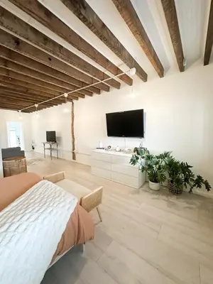 a bedroom with a bed and a flat screen tv at Relaxing Stay Sleeps 4 & 2 Parking in Phoenixville