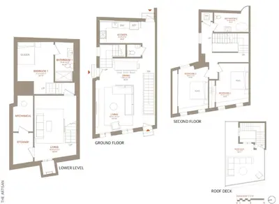 a set of diagrams showing different floor plans at The Artisan's Townhome - 4Bed Roofdeck - The King in Philadelphia