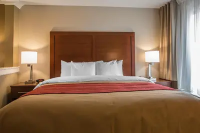 a large bed in a hotel room with two lamps at Comfort Inn PA Turnpike - I-81 in Carlisle