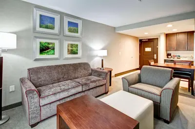 a living room with a couch and a table at Homewood Suites by Hilton Bridgewater/Branchburg in Branchburg Park